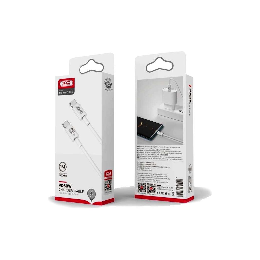 XO NB-Q190A 60W Καλώδιο Φόρτισης Type-C σε Type-C 1m