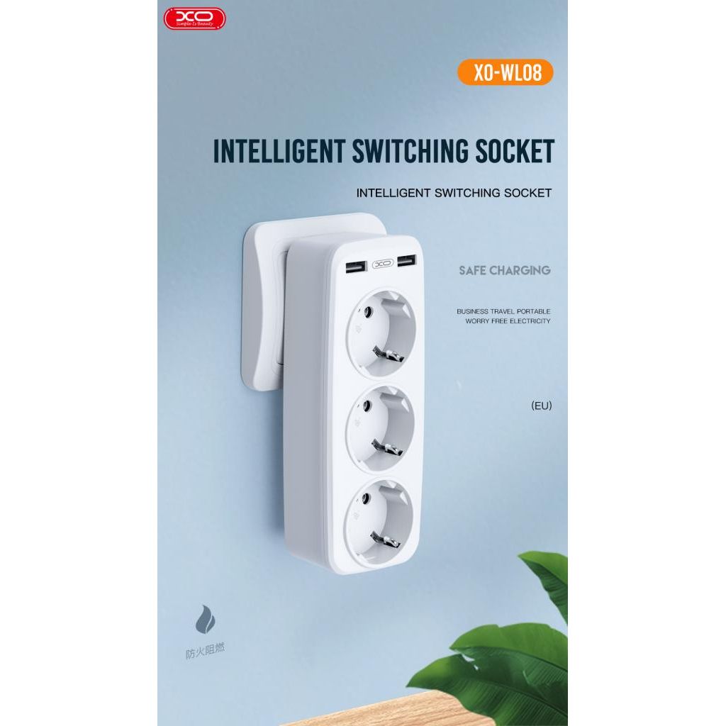 XO WL08 Πολύπριζο EU Smart Τοίχου (3AC+2USB 2.4A) Λευκό