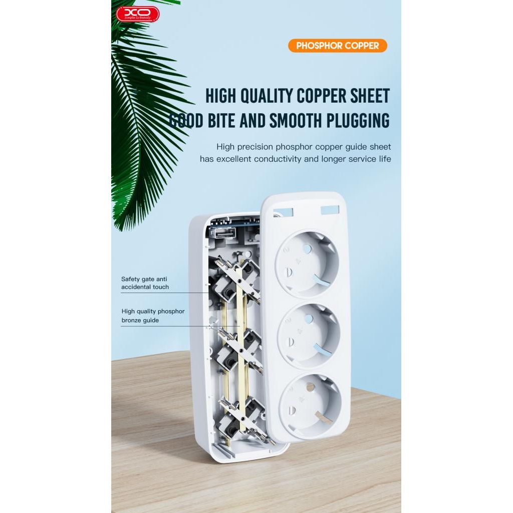 XO WL08 Πολύπριζο EU Smart Τοίχου (3AC+2USB 2.4A) Λευκό