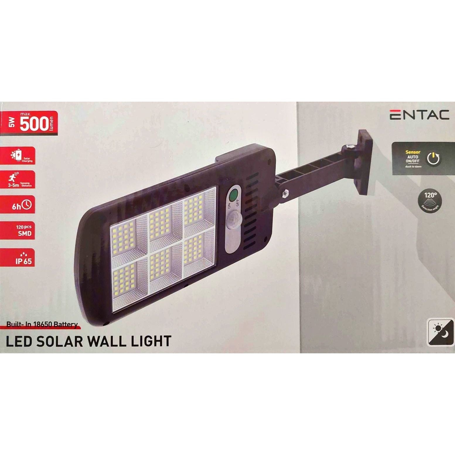 Entac Ηλιακό Φωτιστικό Τοίχου 5W SMD με Ανιχνευτή Κίνησης